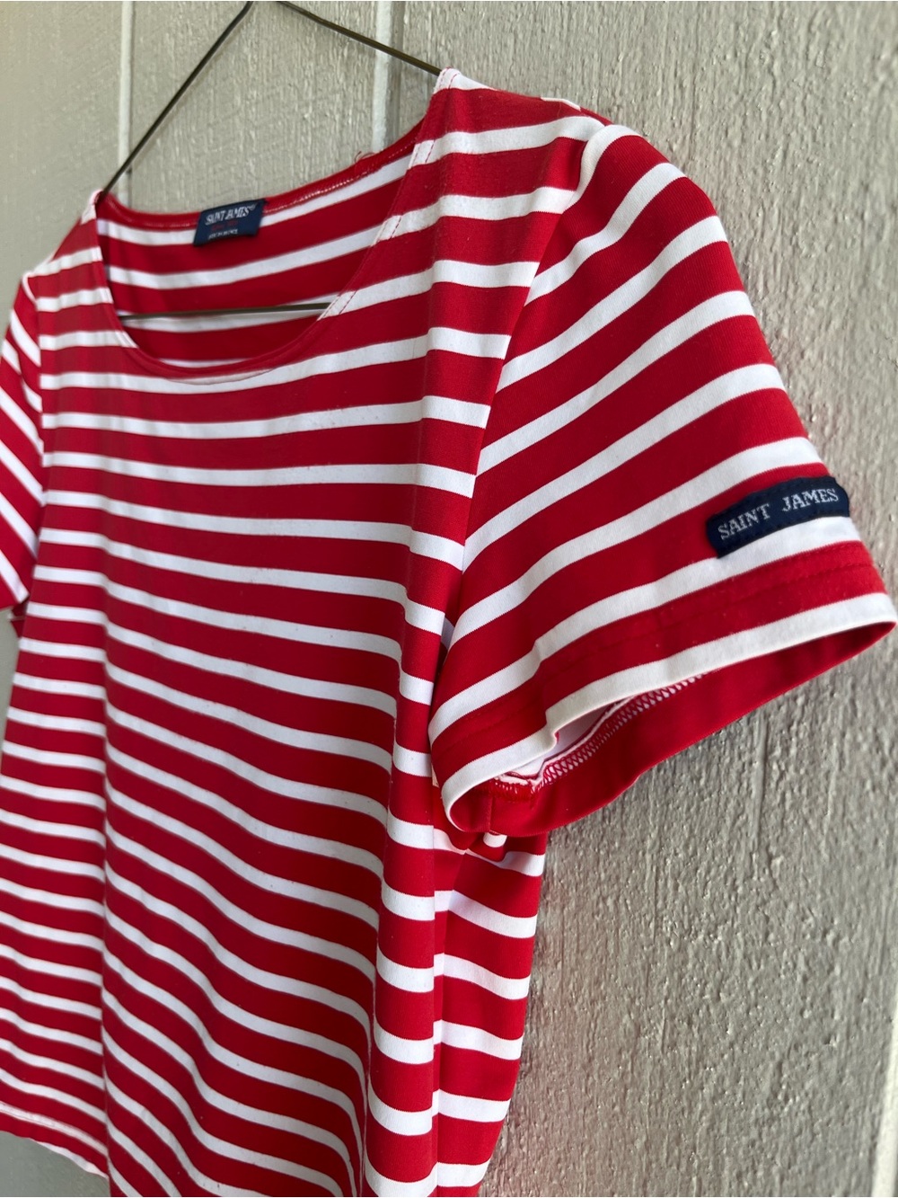 Saint James Etrille Breton T-Shirt in Red White Stripes - Picture 2 of 6